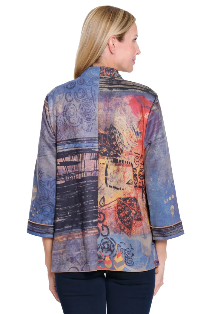Ali Miles Abstract Multi Open Front Knit Jacket (INDY/RED) - Image 2