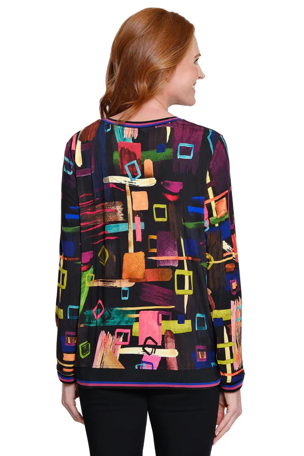 Ali Miles Abstract Multi Print Heatset Details Pop Over Tunic - Image 2