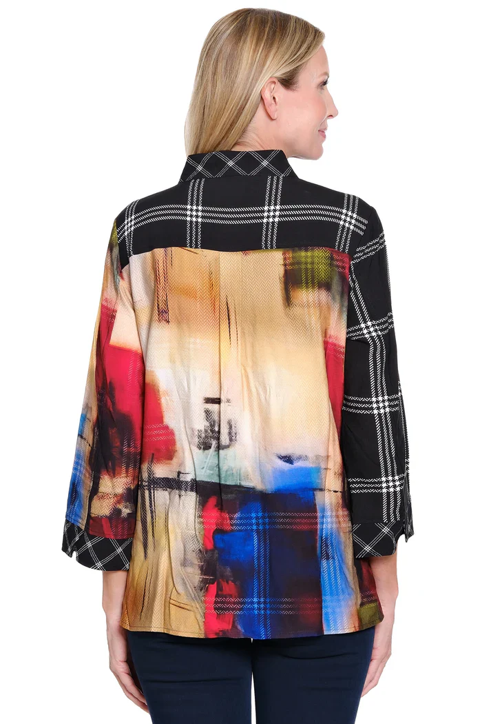 Ali Miles Mix Print Abstract Button Front Tunic - Image 2