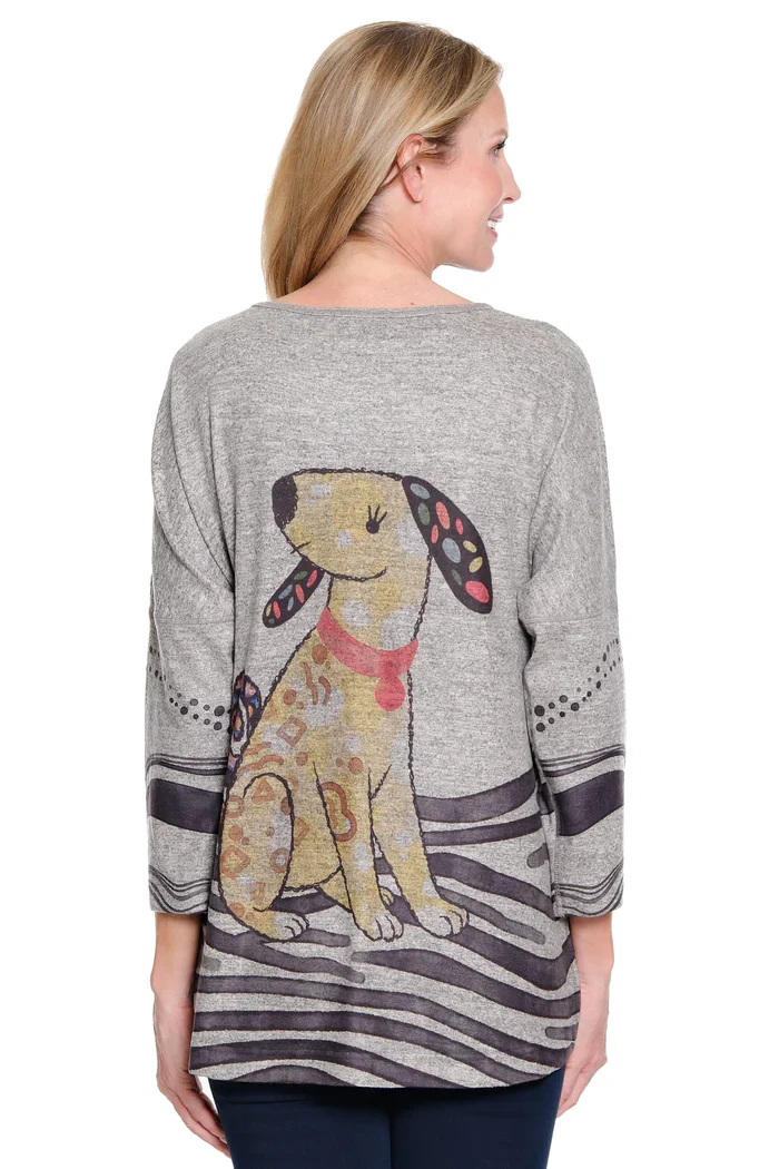 Ali Miles Neutral Tone Animal Print Pop Over Knit Sweater Tunic - Image 2