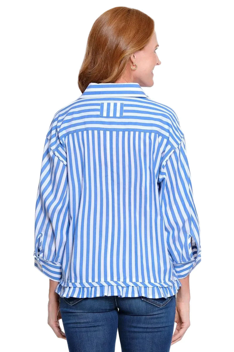 Ali Miles Woven Yarn Dyed Button Front Blouse(A16327BM) (Blue Stripe) - Image 2