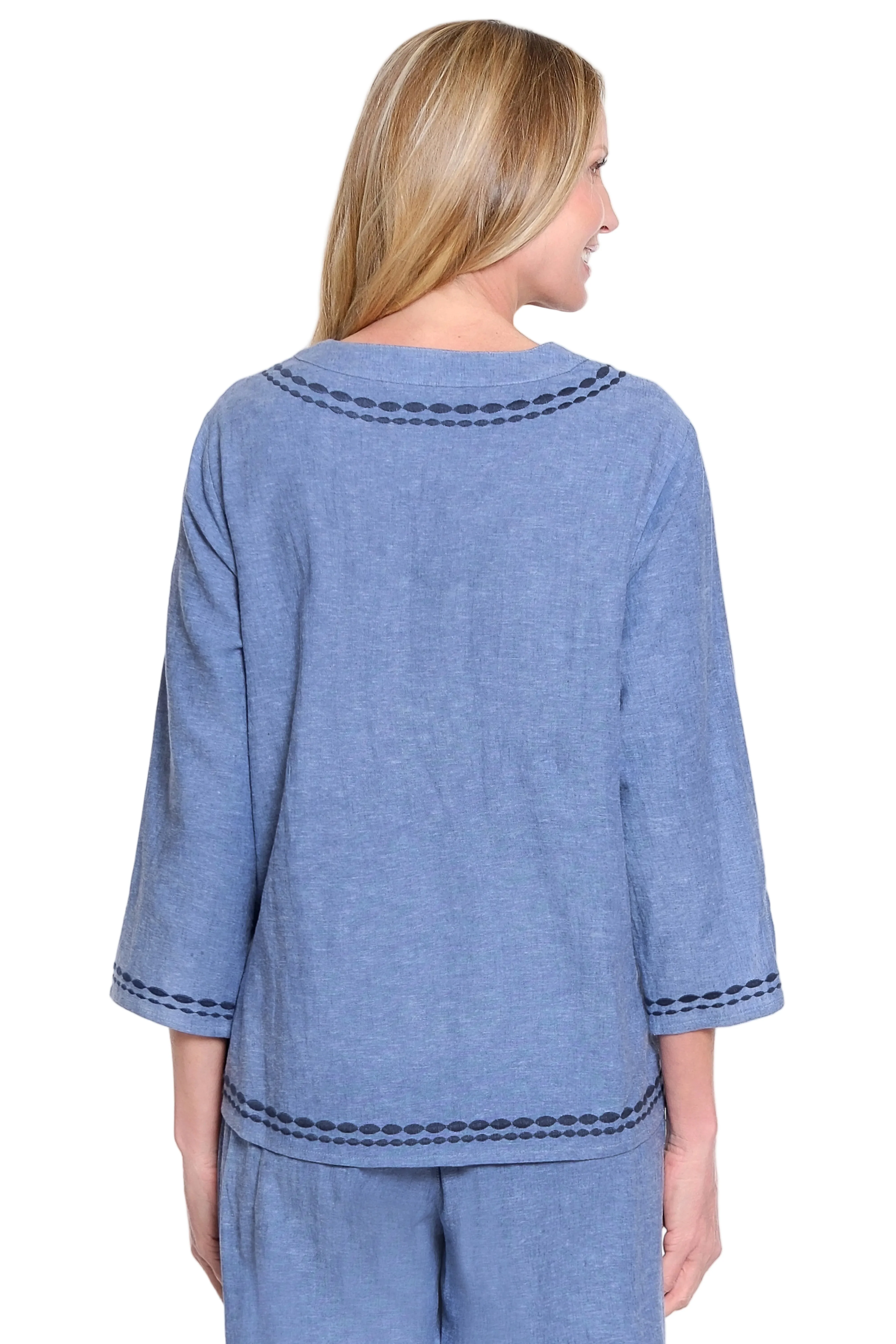 Ali Miles Pop-over Tunic with Embroidery(A16301TM) (Midnight Denim) - Image 2