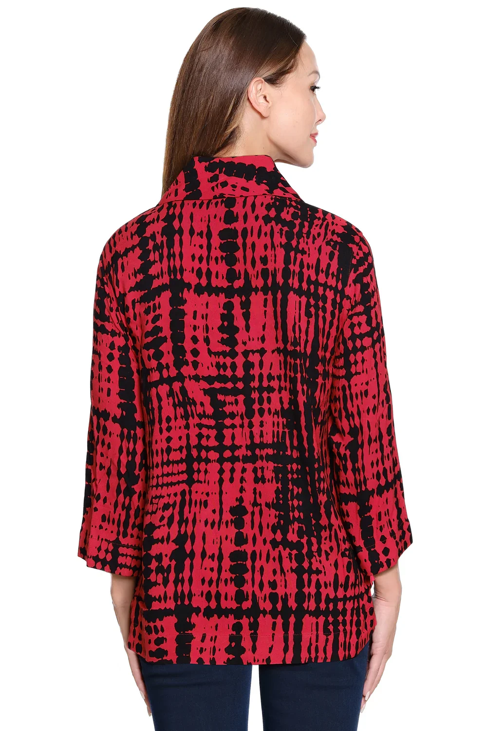 Ali Miles Red & Black Abstract Cowl Neck Pop Over Tunic - Image 2