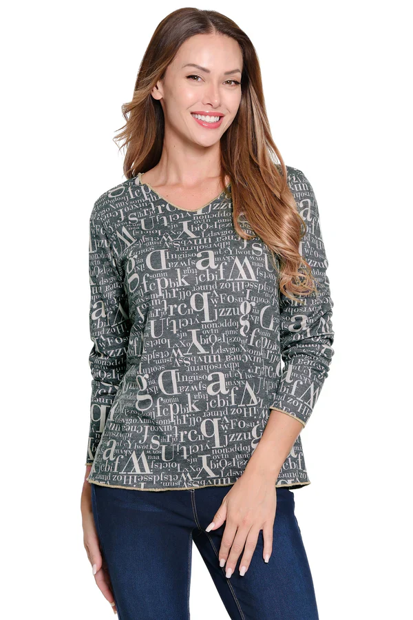 Ali Miles Reversible Alpha Print Floral Knit Tunic - Image 2