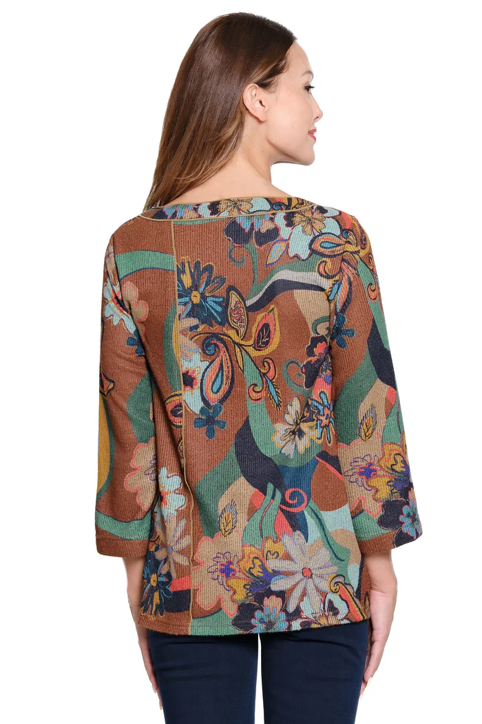 Ali Miles Lively Fall Floral Round Neck Pop Over Knit Tunic - Image 2