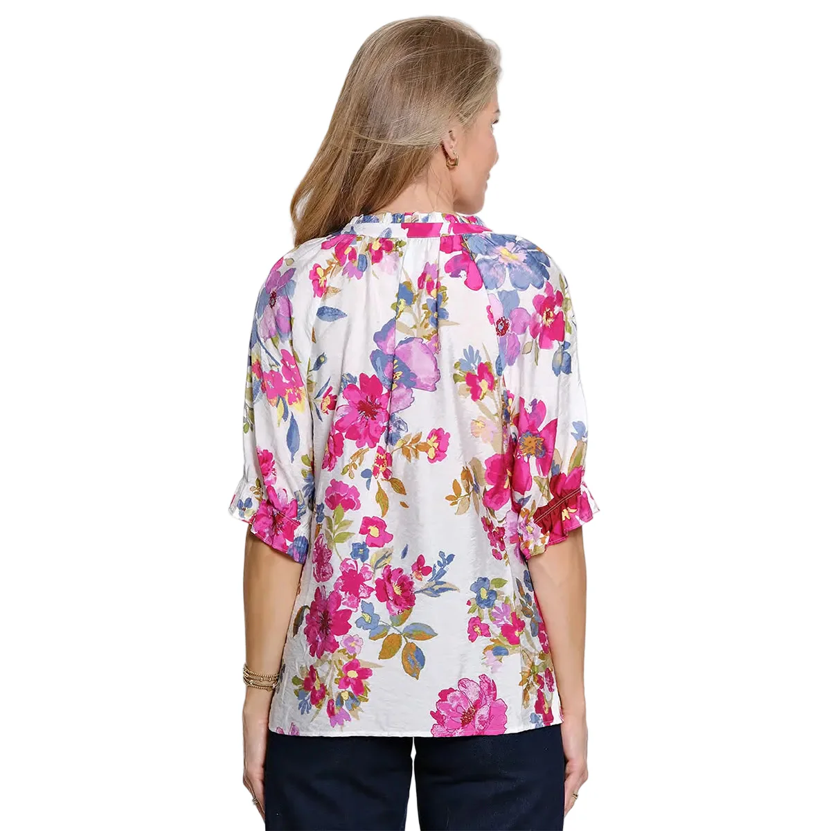 Ali Miles Woven Button Front Blouse (A26408BM) (Floral) - Image 2