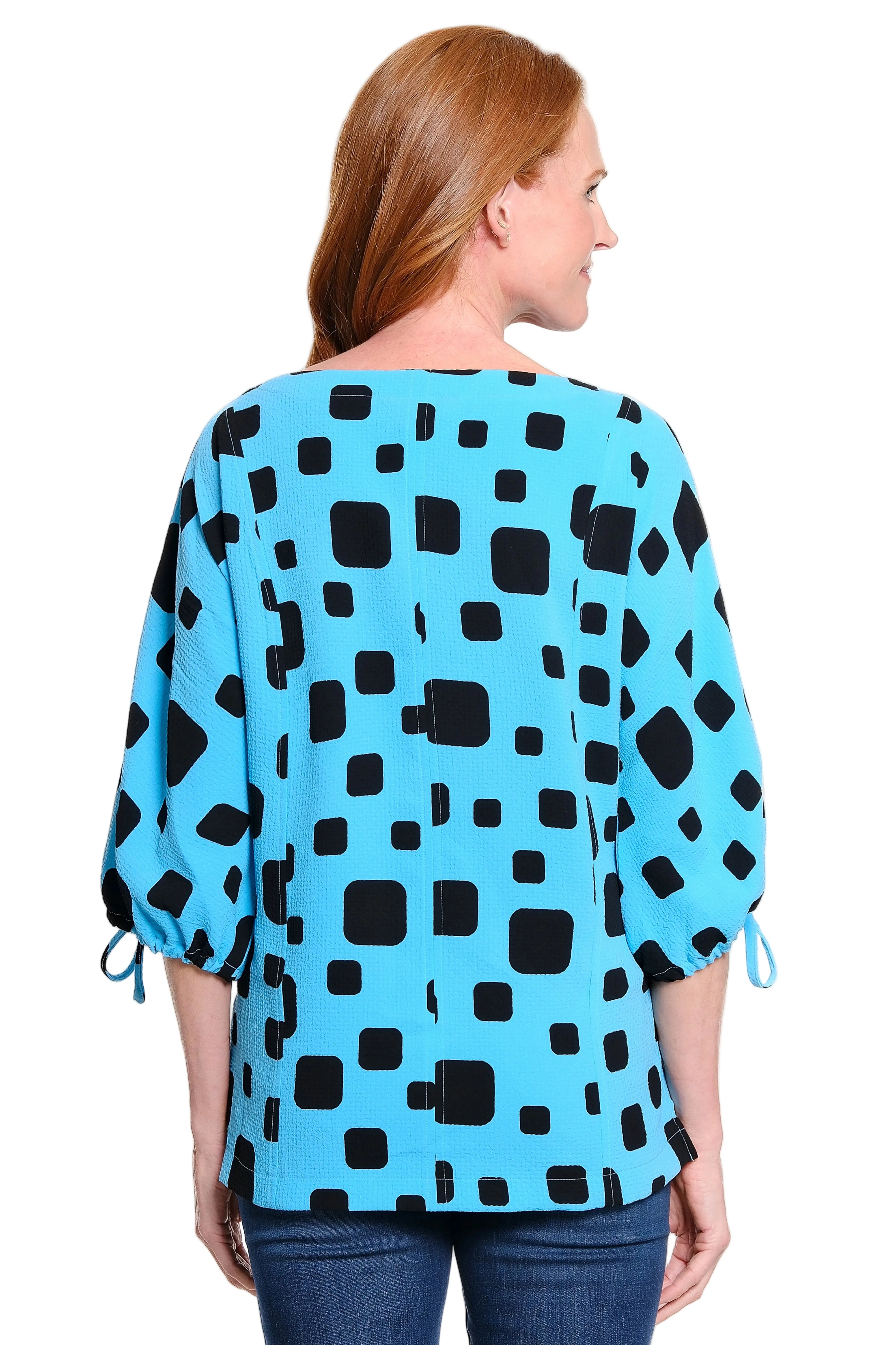 Ali Miles Pop-over Blouse 3/4 Cinch sleeves(A16309TM)(Aqua) - Image 2