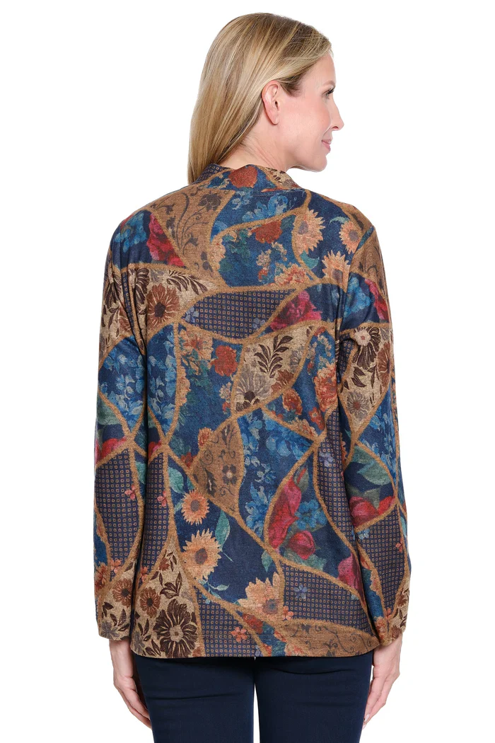 Ali Miles Floral V-Neck Button Detail Pop Over Knit Tunic - Image 2
