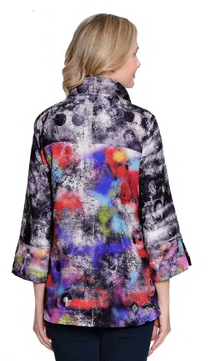 Ali Miles Woven Abstract Multi Print Button Front Jacket (A35407JM) - Image 2