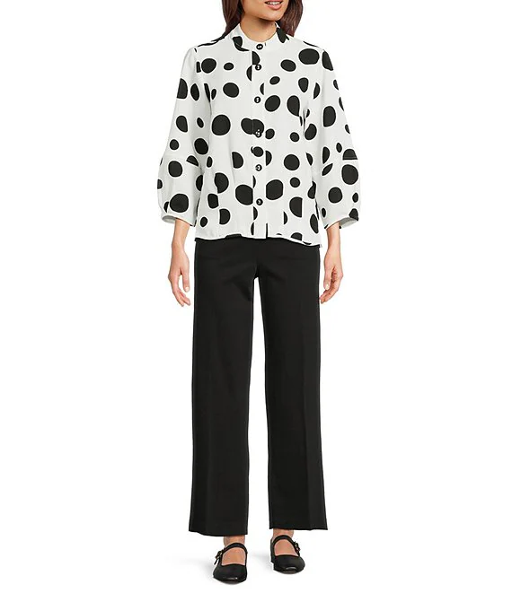 Ali Miles Woven Black & White Dot Button Front Shirt - Image 3