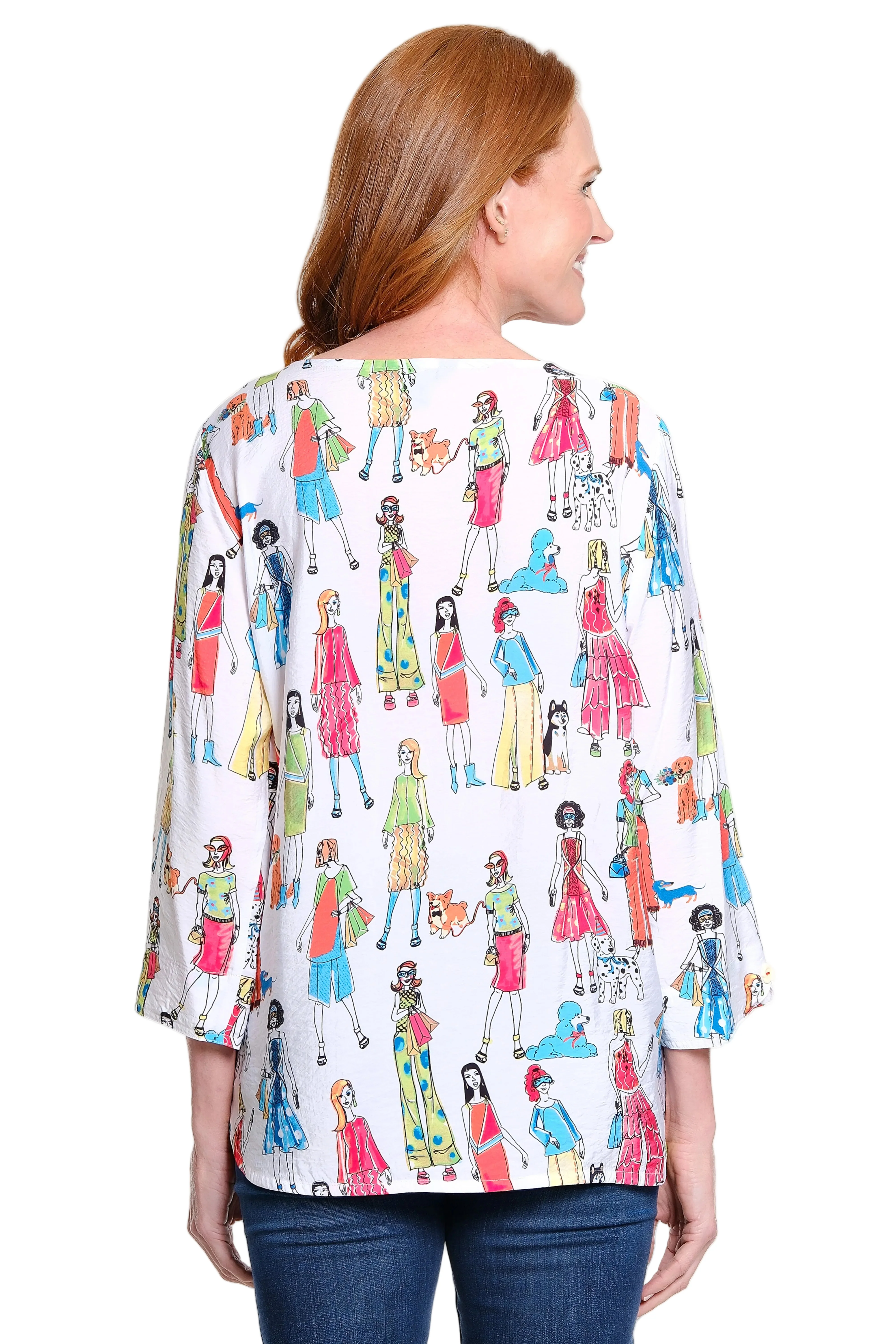 Ali Miles Woven Pop-over Fun Print Blouse(A16322TM) (Multi) - Image 2