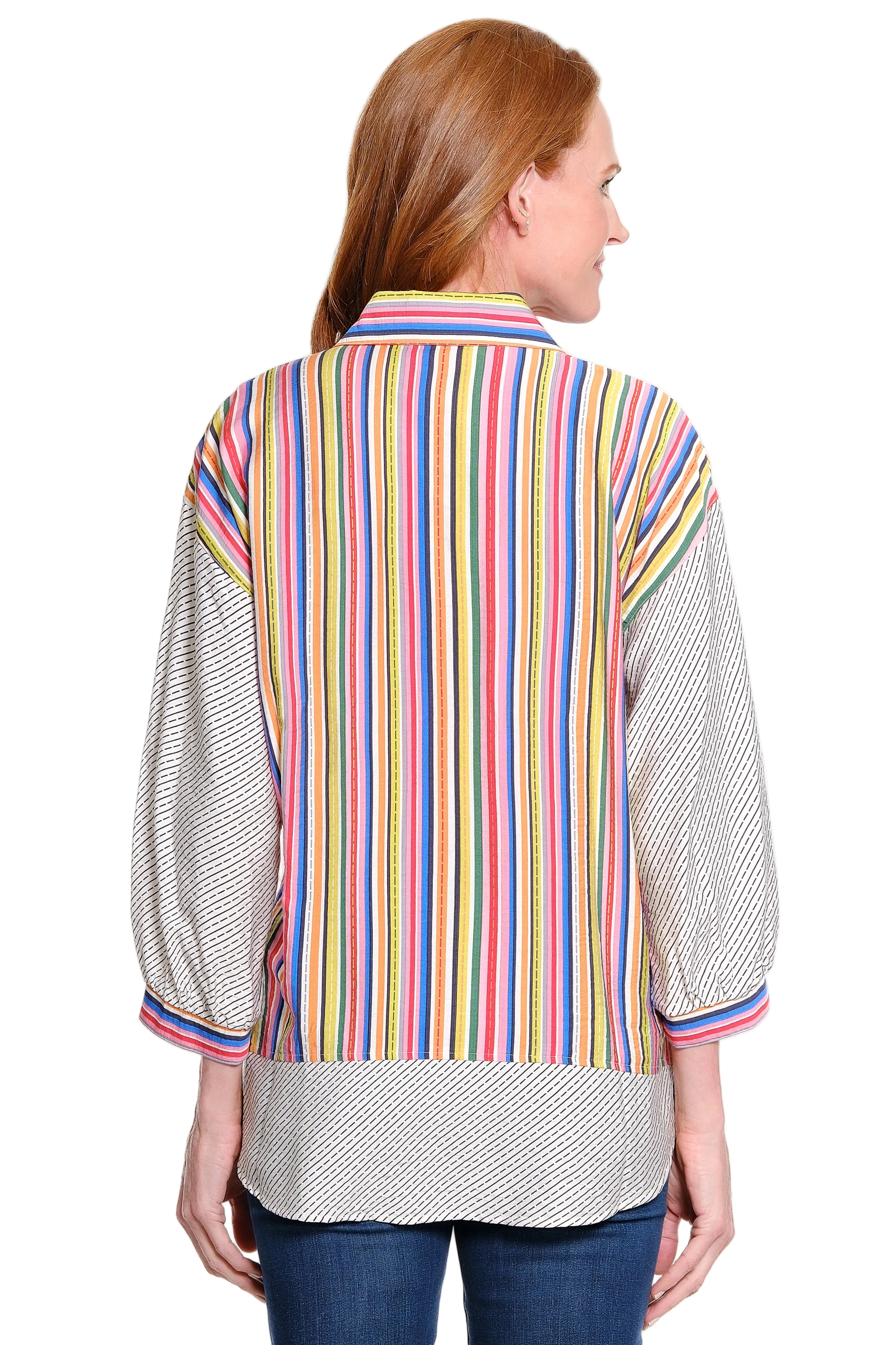 Ali Miles Woven Button Front Blouse(A16323BM) (Stripe Multi) - Image 2