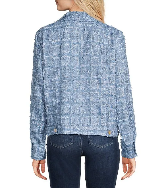 Ali Miles Woven Button Front Frayed All Over Pattern Jacket (MED BLU) - Image 2