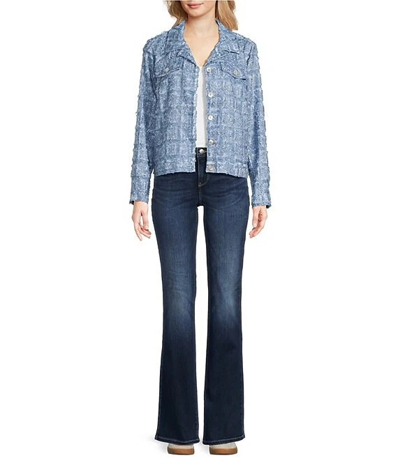 Ali Miles Woven Button Front Frayed All Over Pattern Jacket (MED BLU) - Image 3
