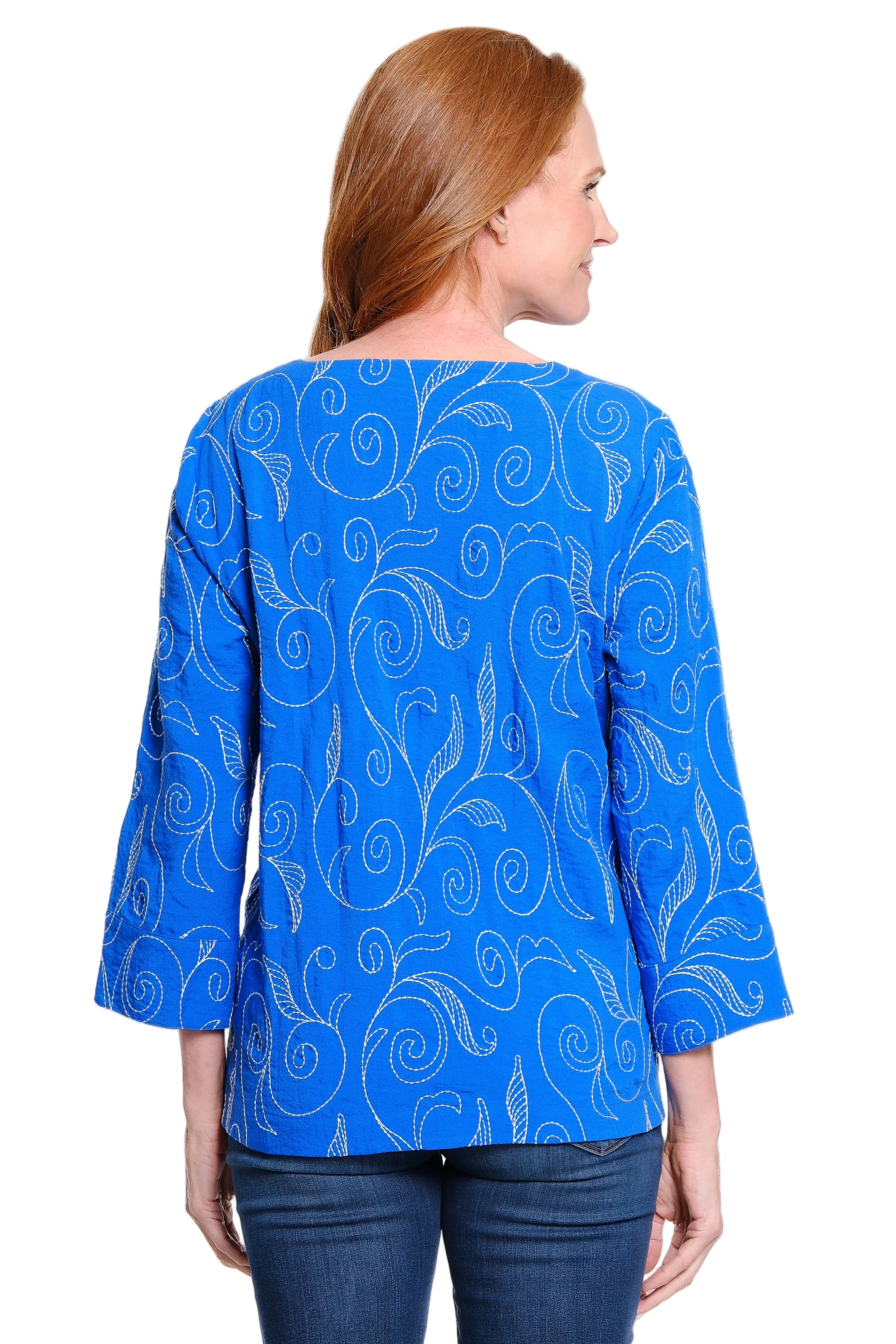 Ali Miles Woven Pop-over Embroidered Blouse(A16316TM) (Electric Blue) - Image 2