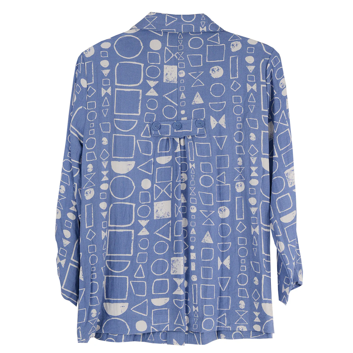 Ali Miles Woven Geo Full Button Front Point Collar Tunic (BLU/WHT) - Image 3