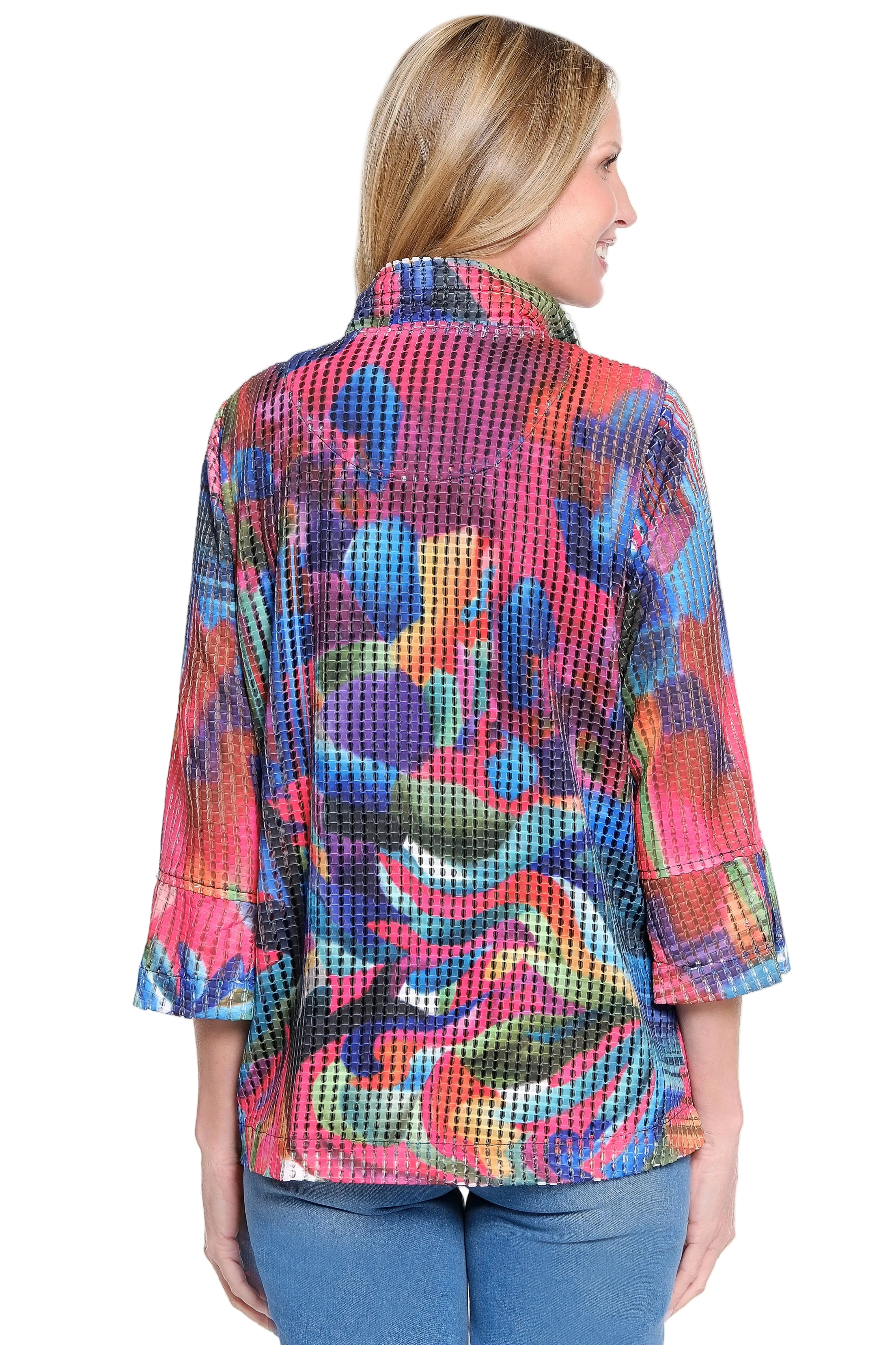 Ali Miles Textured Knit Button Front Jacket(A16310JM) (Abstract Multi) - Image 2