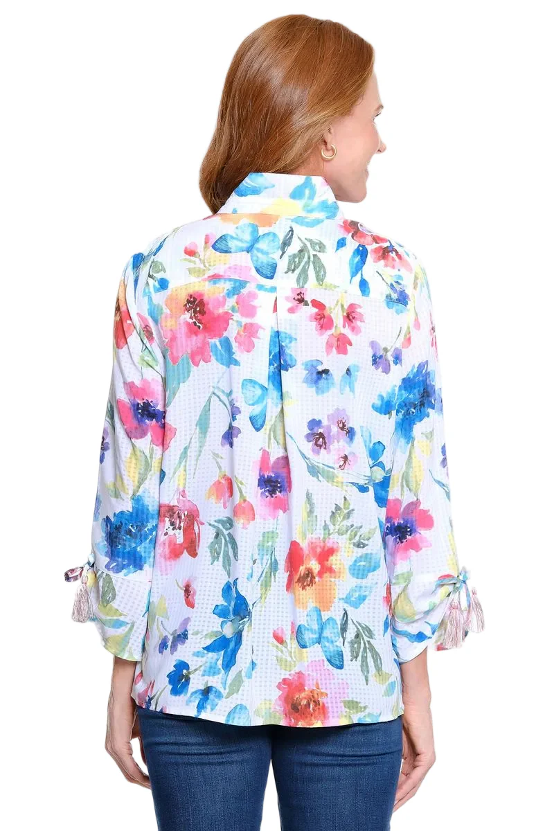 Ali Miles Woven Button Front Burnout  Blouse(A16324BM) (Floral) - Image 2