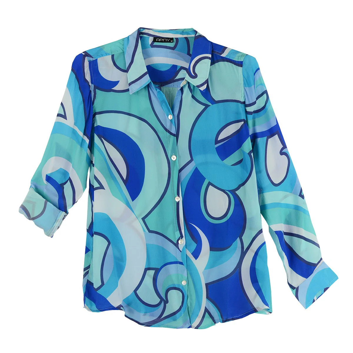 APNY Blue Multi Mod Print  Button Front Shirt - Image 3
