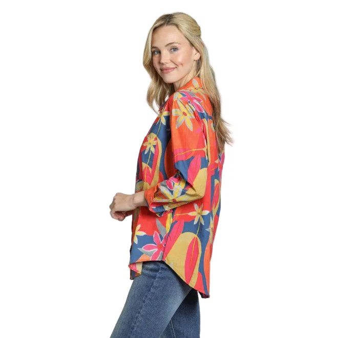 APNY Boyfriend Bright Orange Floral Button Front Shirt (T19P/C-032D/CT) - Image 2