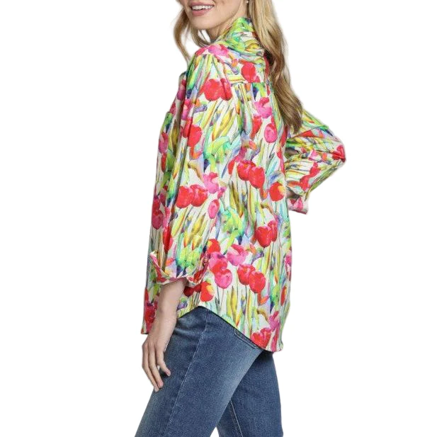 APNY Boyfriend Pink Poppies Button Front Shirt (T19P/B-796D/CT) - Image 3