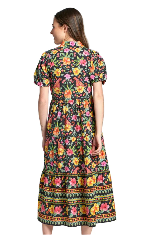 APNY Bright Floral Print Puff Sleeve Tiered Midi Dress (NVY/MULTI) - Image 2