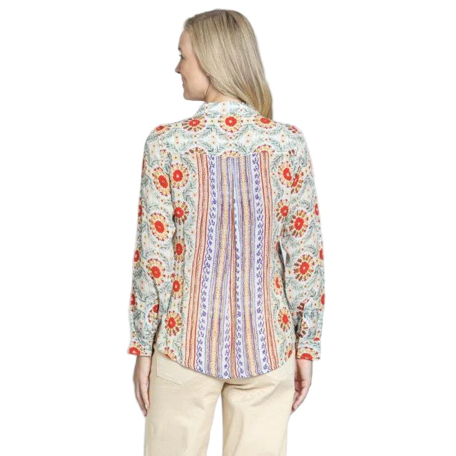 APNY Button Front Roll Tab Sleeve Shirt (ORNG/GLD) - Image 2