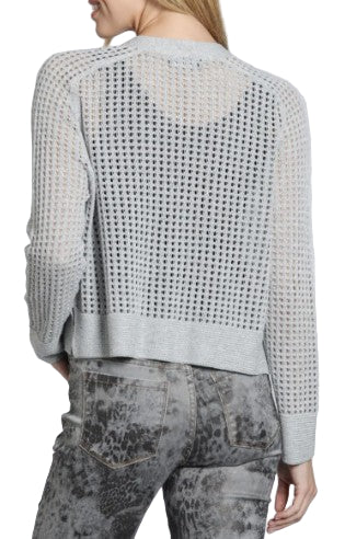 APNY Crop Open Knit Solid Grey Cardigan - Image 2