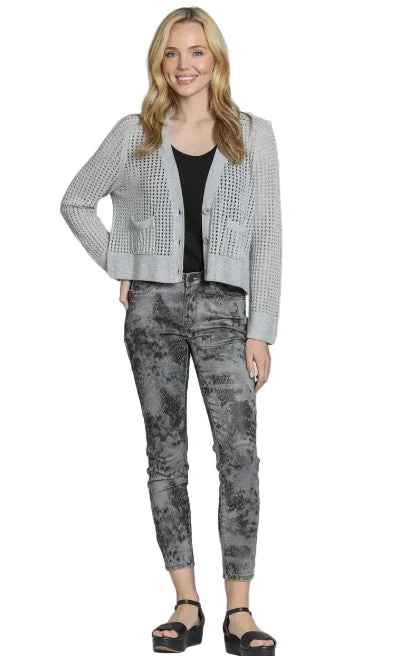APNY Crop Open Knit Solid Grey Cardigan - Image 3