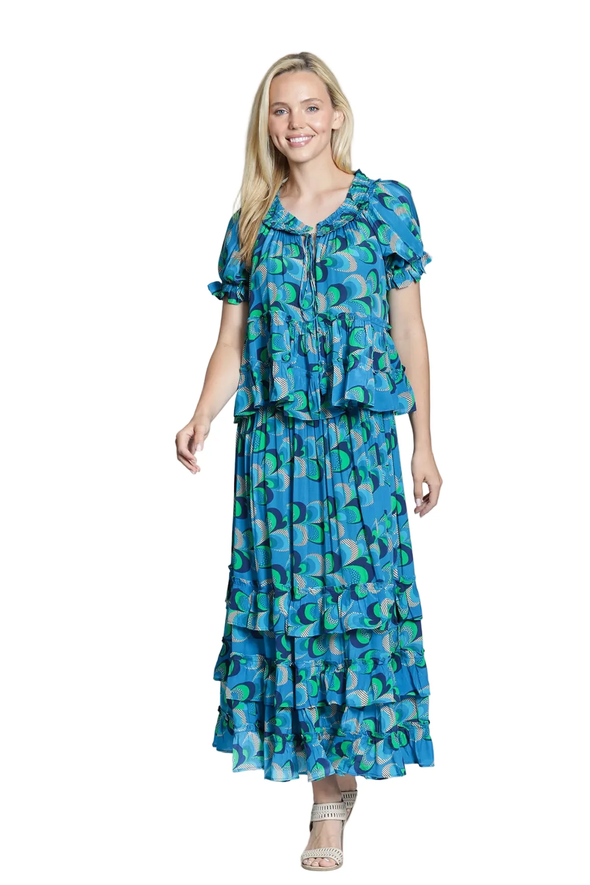 APNY Short Sleeve Top with Rouched Neck (T625P/C-655D/NC)(Blue lagoon)