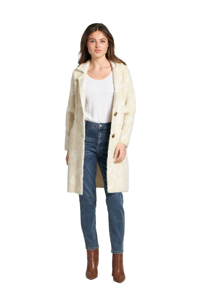 APNY Neutral Tone on Tone Print Cozy Long Cardigan Coat - Image 3