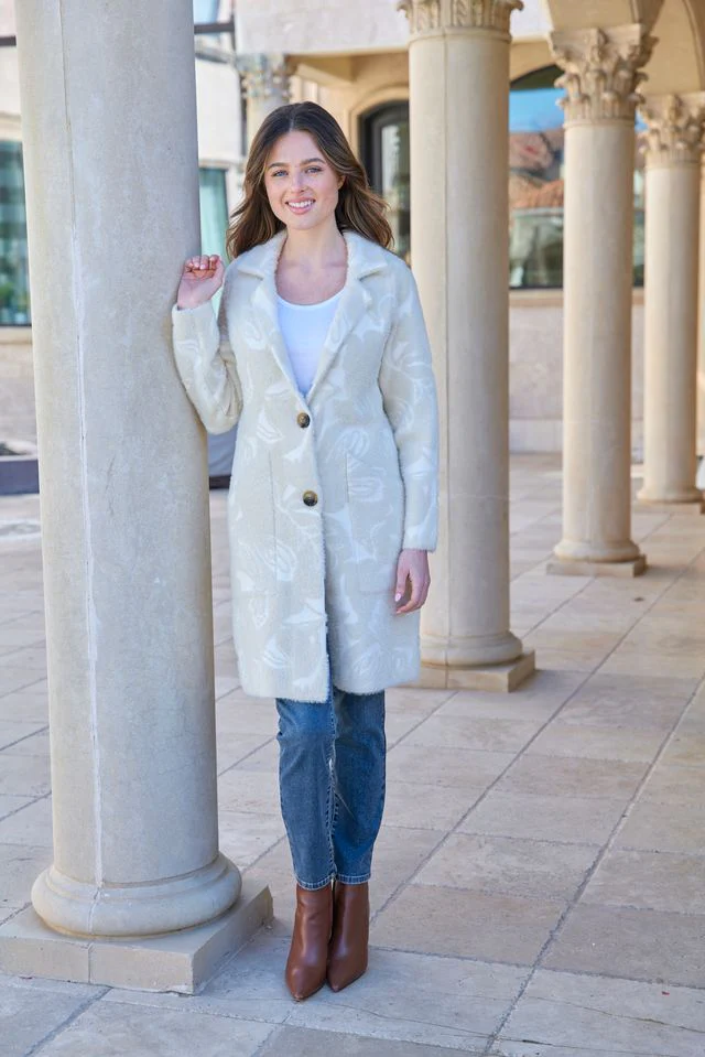 APNY Neutral Tone on Tone Print Cozy Long Cardigan Coat - Image 4