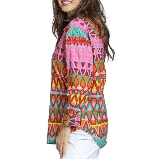 APNY Pink Geometric Print Boyfriend Shirt - Image 3