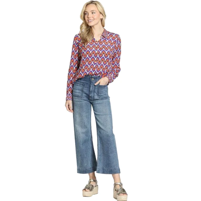 APNY Purple Orange Geo Print Button Front Hi-Low Shirt - Image 2