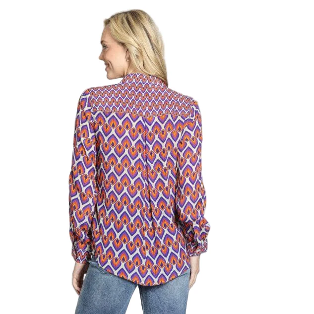 APNY Purple Orange Geo Print Button Front Hi-Low Shirt - Image 3