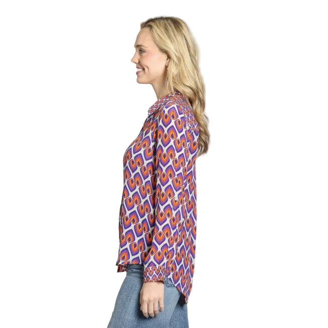 APNY Purple Orange Geo Print Button Front Hi-Low Shirt - Image 4