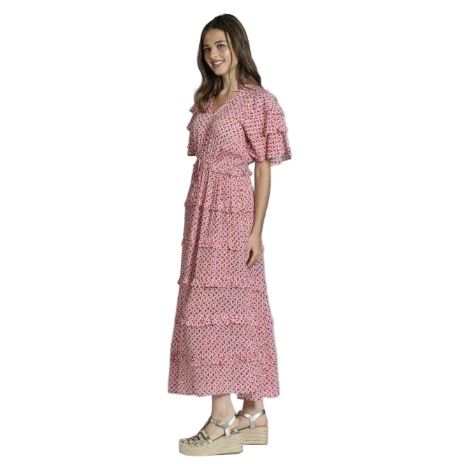 APNY Print Ruffled Sleeve & Tiered Maxi Dress (RED) - Image 3