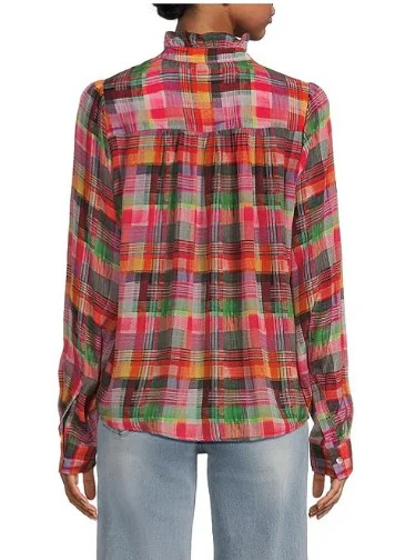 APNY Ruffle Half Placket Pink Plaid Shirt (T431P/C-089D/NC) - Image 2