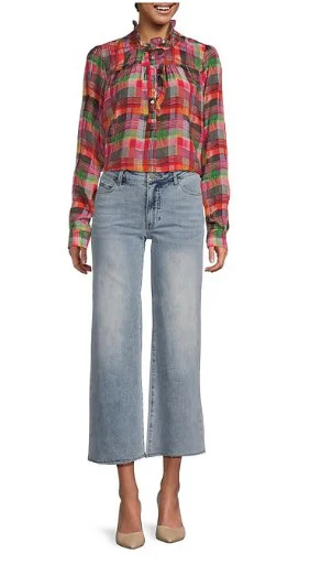 APNY Ruffle Half Placket Pink Plaid Shirt (T431P/C-089D/NC) - Image 4