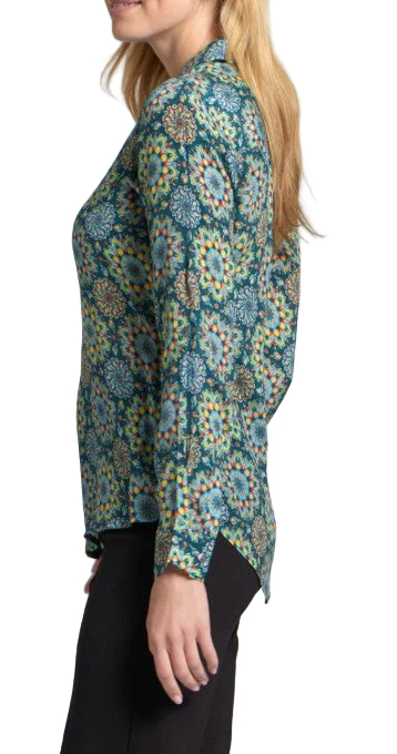 APNY Stained Glass Medallion Multi Roll Tab Sleeve Button Up Shirt (TEALGRN/MULTI) - Image 2