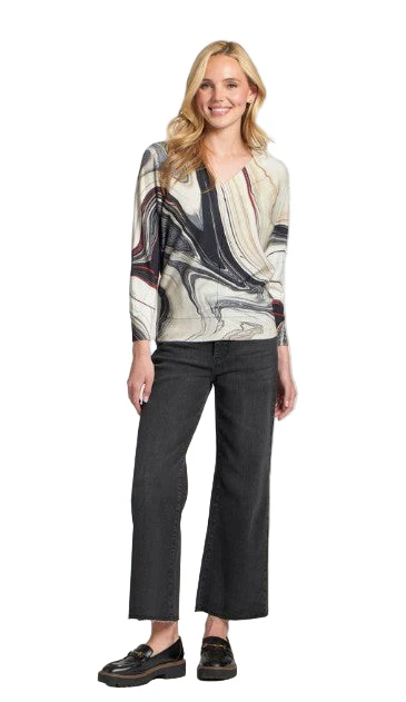 APNY Sunset Marble Print V-Neck Pullover (SW132A)(Dark Grey Multi) - Image 2