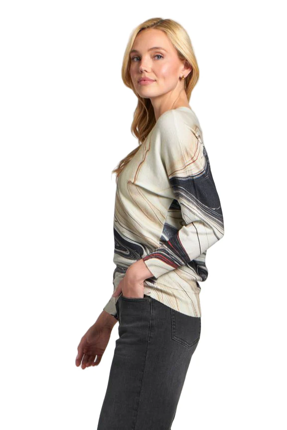 APNY Sunset Marble Print V-Neck Pullover (SW132A)(Dark Grey Multi) - Image 3