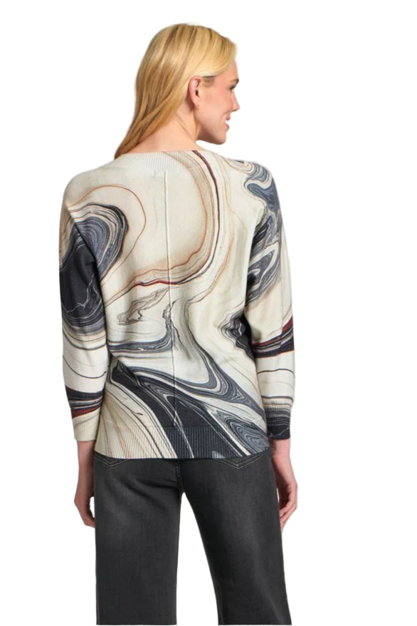 APNY Sunset Marble Print V-Neck Pullover (SW132A)(Dark Grey Multi) - Image 4