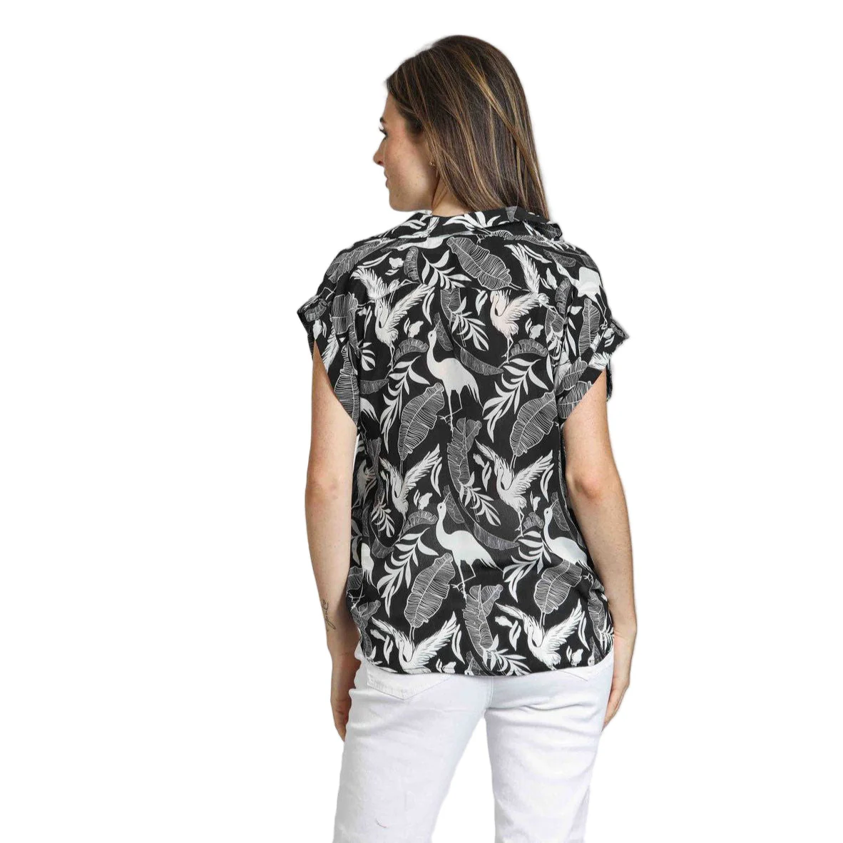 APNY Black & White Tropical Bird Print Blouse - Image 3