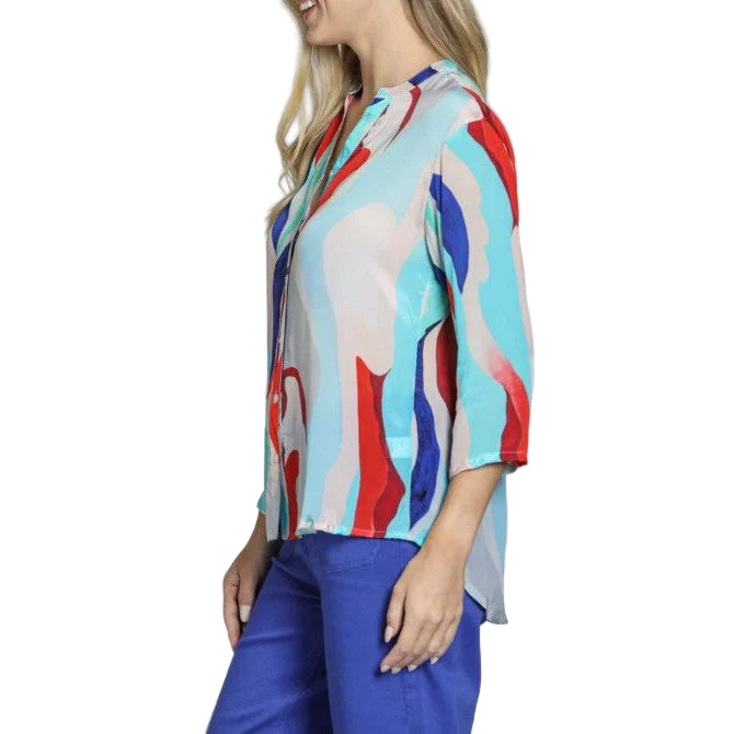 APNY Turquoise Print Mandarin Collar Shirt - Image 3
