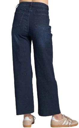 APNY Wide Leg Raw Hem Dark Indigo Crop Jeans (C67B) - Image 2