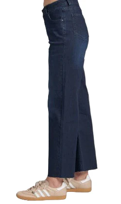APNY Wide Leg Raw Hem Dark Indigo Crop Jeans (C67B) - Image 3