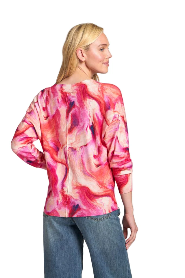 APNY Berry Marble Print V-Neck Pullover (SW132C) - Image 2