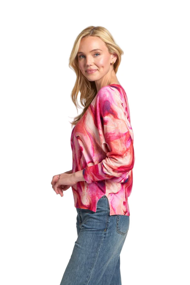 APNY Berry Marble Print V-Neck Pullover (SW132C) - Image 3