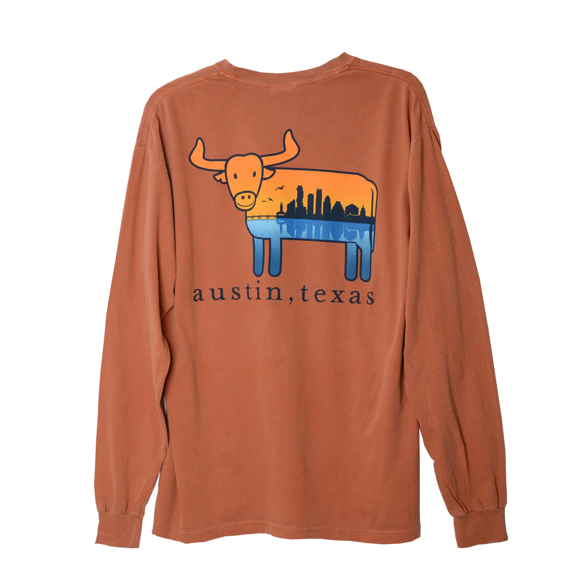 Austin the Hometown Steer ATX Cityscape Long Sleeve Tee (YAM) - Image 2